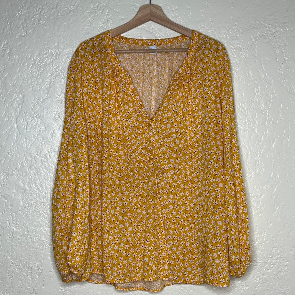 Old Navy Daisy Floral Boho Garden Peasant Prairie Blouse Women Plus‎ Yellow XXL
